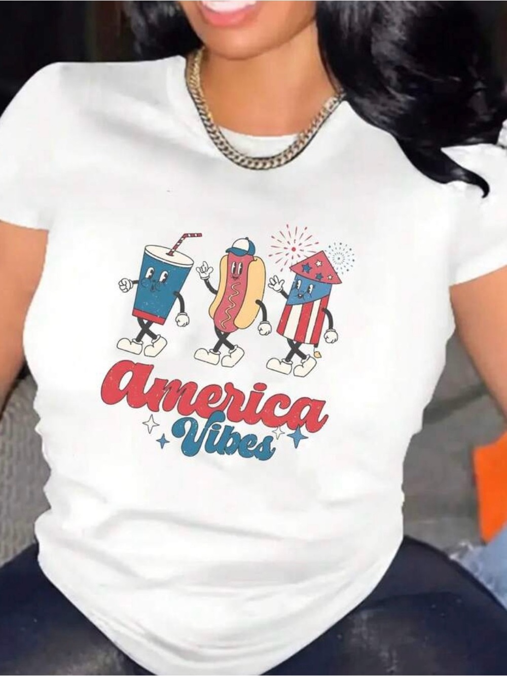 America Vibes White Graphic Tee - Patriotic Summer Top